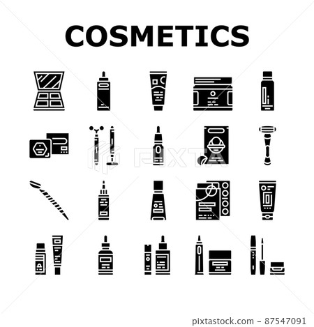 Cosmetics For Visage Skin Treat Icons Set Vector 87547091