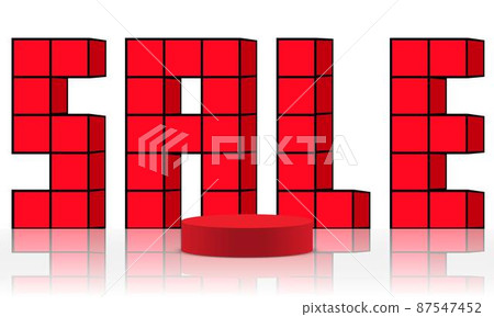 red podium with 3d sale text on screen in the white room 87547452