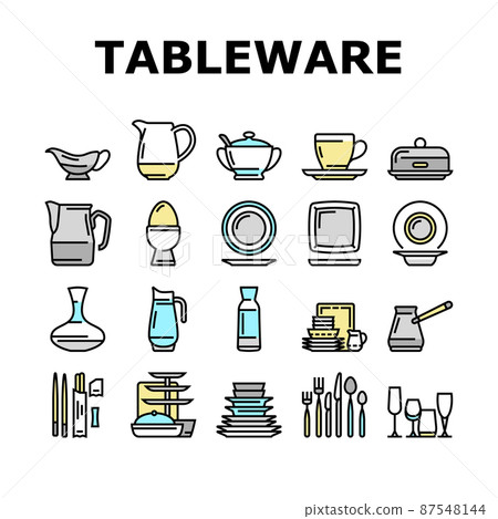 Tableware For Banquet Or Dinner Icons Set Vector 87548144