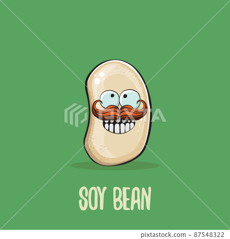 vector funny cartoon cute soybean character isolated on green background. Japan Kawaii soy food funky character. Soybean cartoon illustration 87548322
