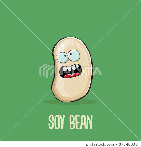 vector funny cartoon cute soybean character isolated on green background. Japan Kawaii soy food funky character. Soybean cartoon illustration 87548338