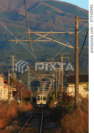 211 series train running on the Azuma Line illuminated by the morning sun_Photo taken on November 6, 2021 87548995