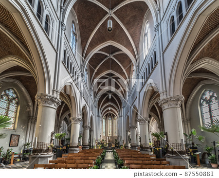 Brussels, Belgium - Gothic Saint Peter churchs , high angle view 87550881
