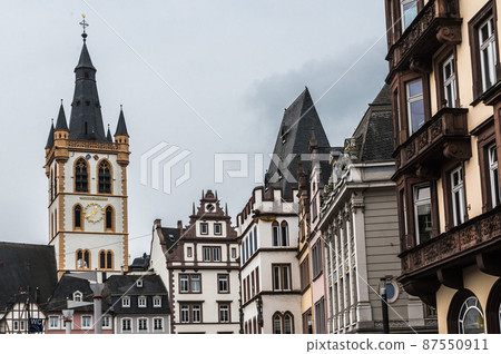 Trier, Rhineland-Palatinate - Germany -  View over the facades, Streets and old buildings of the Hauptmarkt, the Main old market square 87550911