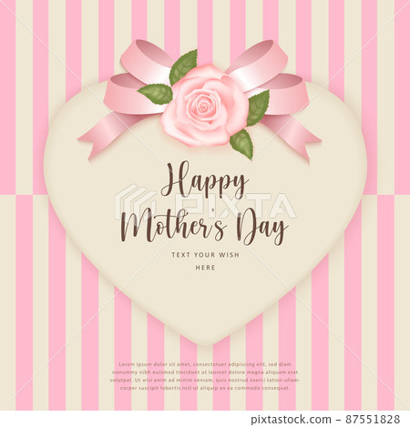 Happy mother's day botanic garden pink rose flower ribbon decoration and love heart card 87551828
