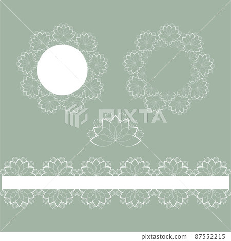 Set of lacy vector ribbon and round napkin tablecloth for decor and decoration, for congratulations, wedding, holidays. 87552215