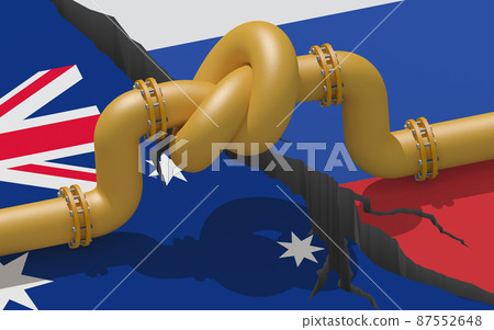 Gas pipeline between Australia and Russia. 3D illustration Gas pipeline between Australia and Russia. 3D illustration 87552648
