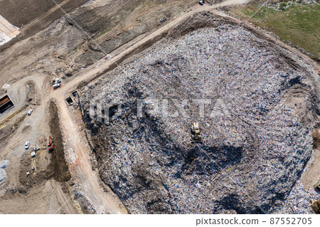 Aerial view of large landfill. Waste garbage dump, environmental pollution 87552705