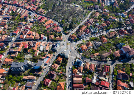 Aerial view of old city streets intersection Aerial view of old city streets intersection 87552708