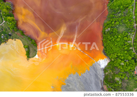 Aerial view of acid colorful mine waste waters 87553336