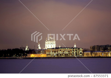 Sverdlovsk embankment with a Christmas tree. St. Petersburg. Russia 87553371
