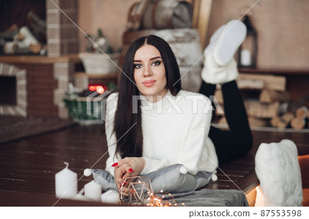 Gorgeous girl with long dark hair with little 87553598