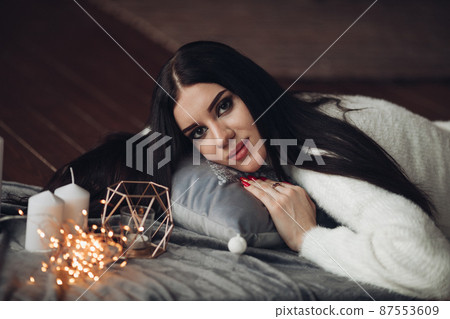 Gorgeous girl with long dark hair with little 87553609