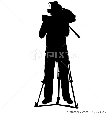 Cameraman with video camera. Silhouettes on white background 87553647
