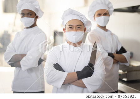 Portrait of chef cooks with different ethnicities standing together in restaurant kitchen Portrait of chef cooks with different ethnicities standing together in restaurant kitchen 87553923
