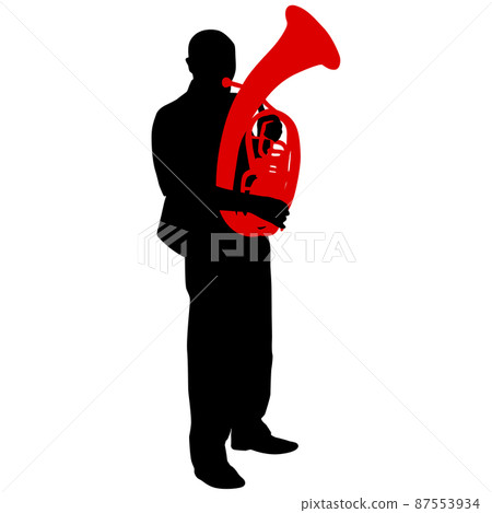 Silhouette of musician playing the tuba on a white background 87553934