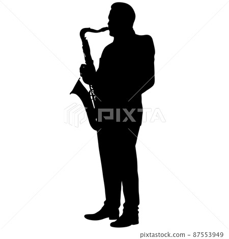 Silhouette of musician playing the saxophone on a white background Silhouette of musician playing the saxophone on a white background 87553949