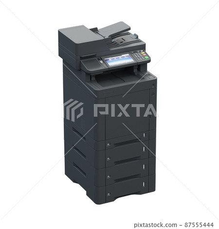 Multi-function printer scanner. Isolated Office professional technology. 3D illustration. 87555444