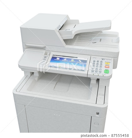 Multi-function printer scanner. Isolated Office professional technology. 3D illustration. Multi-function printer scanner. Isolated Office professional technology. 3D illustration. 87555458