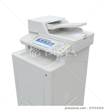 Multi-function printer scanner. Isolated Office professional technology. 3D illustration. Multi-function printer scanner. Isolated Office professional technology. 3D illustration. 87555459