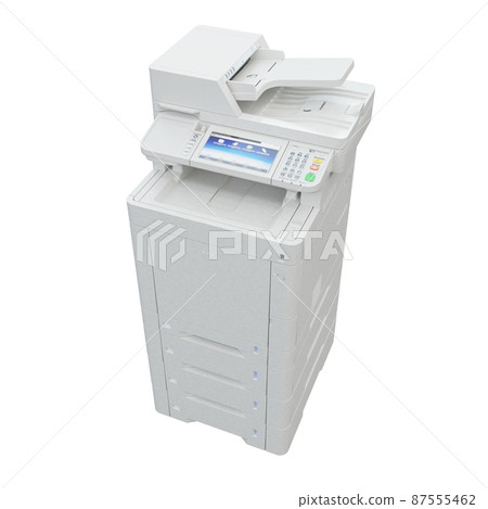 Multi-function printer scanner. Isolated Office professional technology. 3D illustration. Multi-function printer scanner. Isolated Office professional technology. 3D illustration. 87555462