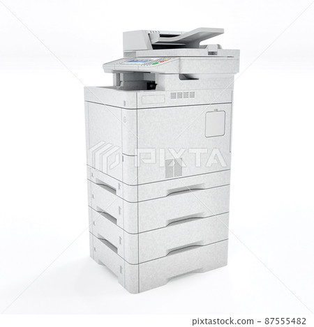 Multi-function printer scanner. Isolated Office professional technology. 3D illustration. Multi-function printer scanner. Isolated Office professional technology. 3D illustration. 87555482