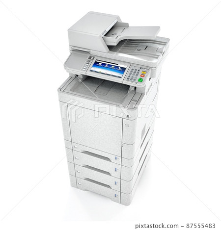 Multi-function printer scanner. Isolated Office professional technology. 3D illustration. 87555483