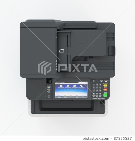Multi-function printer scanner. Isolated Office professional technology. 3D illustration. Multi-function printer scanner. Isolated Office professional technology. 3D illustration. 87555527