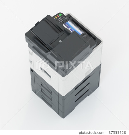 Multi-function printer scanner. Isolated Office professional technology. 3D illustration. Multi-function printer scanner. Isolated Office professional technology. 3D illustration. 87555528