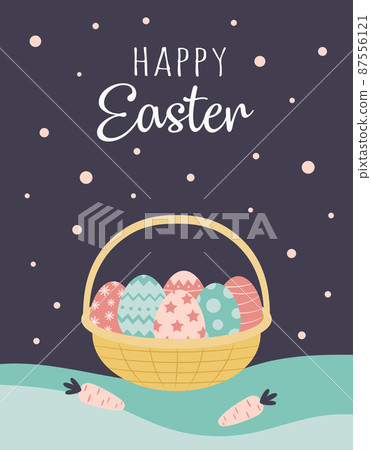 cartoon vector illustration with basket of easter eggs cartoon vector illustration with basket of easter eggs 87556121