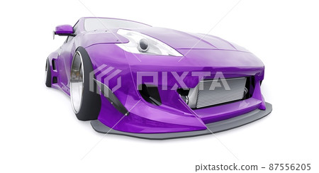 tuned sports racing car with arch extensions, air suspension and a huge spoiler. 3d rendering 87556205