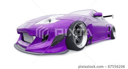 tuned sports racing car with arch extensions, air suspension and a huge spoiler. 3d rendering tuned sports racing car with arch extensions, air suspension and a huge spoiler. 3d rendering 87556206