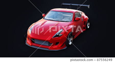 tuned sports racing car with arch extensions, air suspension and a huge spoiler. 3d rendering 87556249