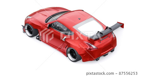 tuned sports racing car with arch extensions, air suspension and a huge spoiler. 3d rendering 87556253