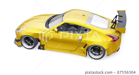 tuned sports racing car with arch extensions, air suspension and a huge spoiler. 3d rendering 87556304