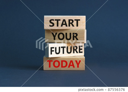 Start your future today symbol. Concept words Start your future today on wooden blocks. Beautiful grey table grey background. Start your future today business concept. Copy space. Start your future today symbol. Concept words Start your future today on wooden blocks. Beautiful grey table grey background. Start your future today business concept. Copy space. 87556376