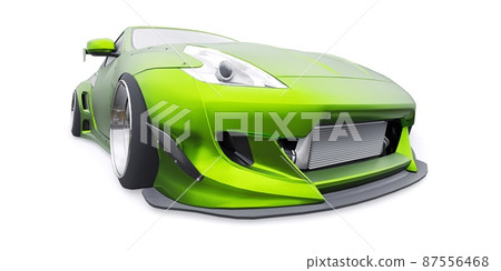 tuned sports racing car with arch extensions, air suspension and a huge spoiler. 3d rendering tuned sports racing car with arch extensions, air suspension and a huge spoiler. 3d rendering 87556468