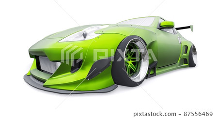 tuned sports racing car with arch extensions, air suspension and a huge spoiler. 3d rendering tuned sports racing car with arch extensions, air suspension and a huge spoiler. 3d rendering 87556469