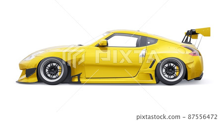 tuned sports racing car with arch extensions, air suspension and a huge spoiler. 3d rendering 87556472