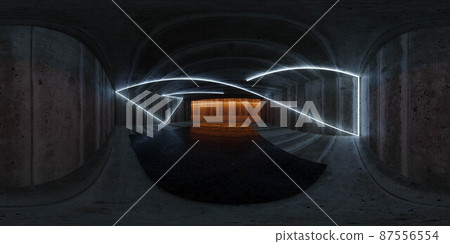 dark empty concrete industrial basement hall futuristic design with blue and orange neon light. 3d render illustration hdri hdr vr virtual reality dark empty concrete industrial basement hall futuristic design with blue and orange neon light. 3d render illustration hdri hdr vr virtual reality 87556554