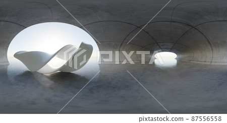 360 degree full panorama environment map of concrete hangar hall with abstract architecture object 3d render illustration hdri hdr vr virtual reality 87556558
