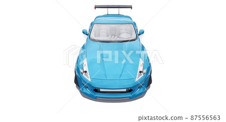 Blue tuned sports racing car with arch extensions, air suspension and a huge spoiler. 3d rendering Blue tuned sports racing car with arch extensions, air suspension and a huge spoiler. 3d rendering 87556563