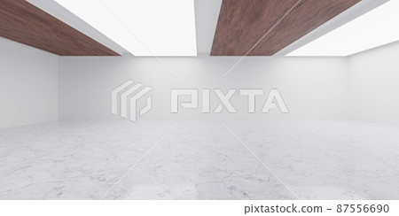 empty studio with big lights and wood panels and marble floor 3d render illustration 87556690