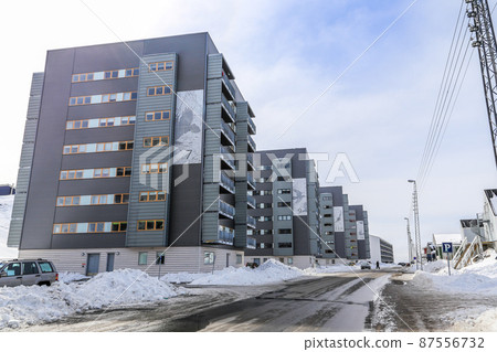 Modern living Inuit buildings, on the street covered in snow Nuuk , Greenland Modern living Inuit buildings, on the street covered in snow Nuuk , Greenland 87556732