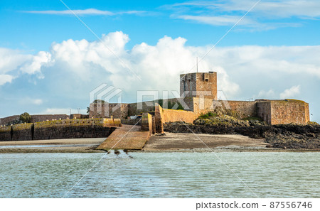 Saint Aubin Fort in a low tide waters, La Manche channel, bailiwick of Jersey, Channel Islands 87556746