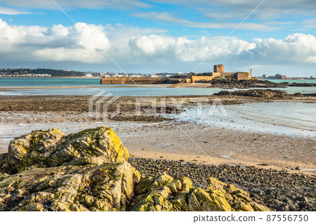 Saint Aubin Fort in a low tide waters, La Manche channel, bailiwick of Jersey, Channel Islands 87556750