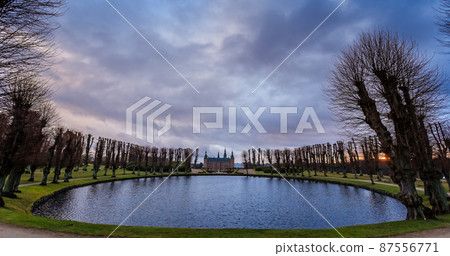 Frederiksborg castle on the sunset, with pond, Hillerod, Denmark Frederiksborg castle on the sunset, with pond, Hillerod, Denmark 87556771