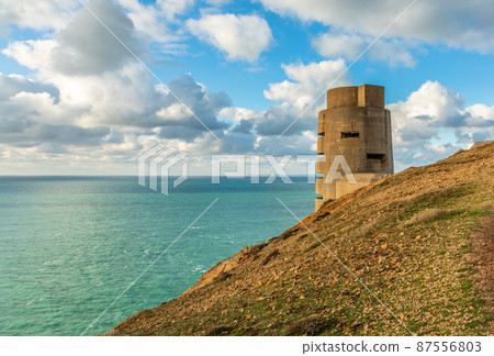 WWII concrete nazi naval tower on the seashore, Saint Quen, bailiwick of Jersey, Channel Islands WWII concrete nazi naval tower on the seashore, Saint Quen, bailiwick of Jersey, Channel Islands 87556803
