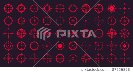Crosshair, gun sight vector icons. Bullseye, red target or aim symbol. Military rifle scope Crosshair, gun sight vector icons. Bullseye, red target or aim symbol. Military rifle scope 87556838