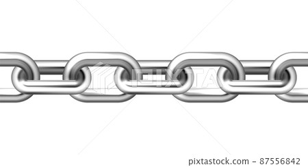 Realistic seamless metal chain with silver links isolated on white background. Vector illustration. 87556842